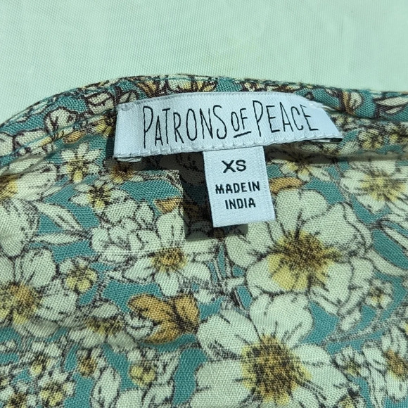 Patrons of Peace Tie Front Long Bishop Sleeve Crop Top Woman's XS Floral  Boho - Picture 5 of 6
